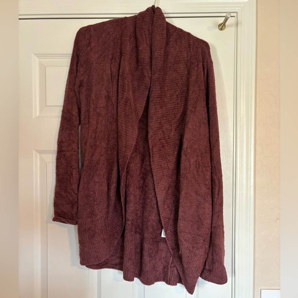 Barefoot Dreams CozyChic Lite Cardigan in Maroon - Picture 3 of 7